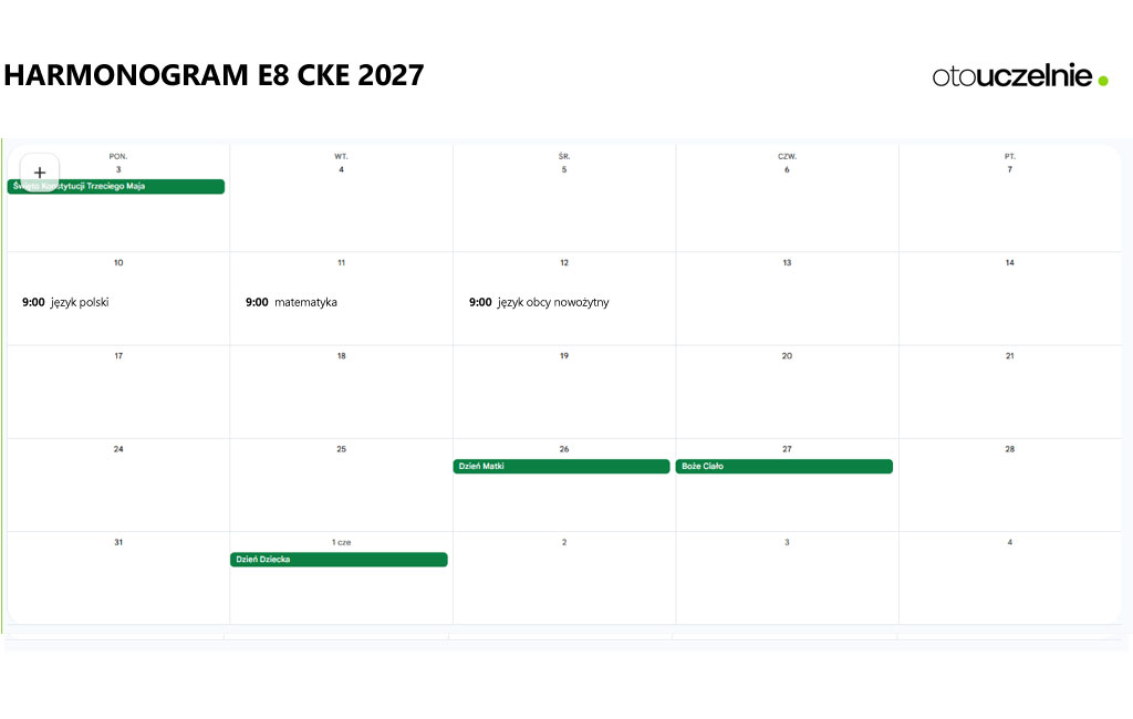 harmonogram i terminy egzamin ósmoklasisty 2027